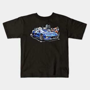 Blue C8 Corvette Street Scene supercar race car muscle car sportscar Rapid Blue Riptide Blue Elkhart Lake Blue Corvette C8 Kids T-Shirt